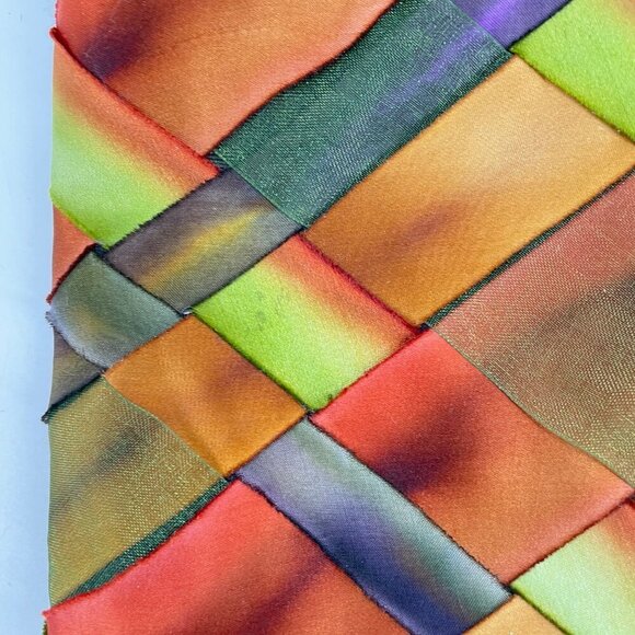 Courtney Taylor Satin Woven Acrylic Leaf Fall Art to Wear Mini Purse Satchel - Picture 4 of 8